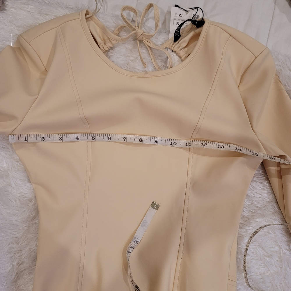 NEW ZARA faux leather look nude open back long sleeve bodysuit size small - Picture 14 of 16